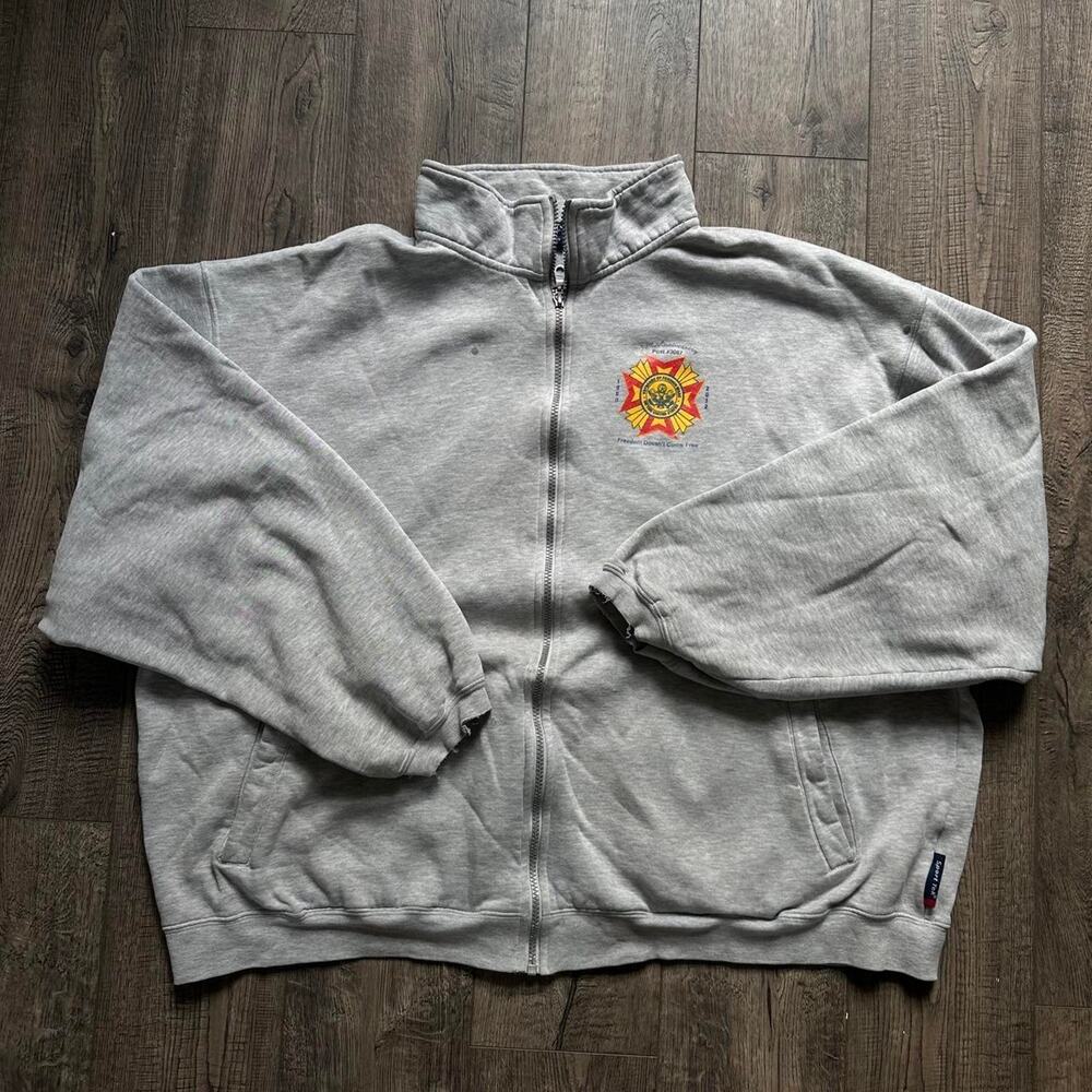 Vintage 00s Cotton Thrashed VFW Veterans USA Zip Up Sweatshirt